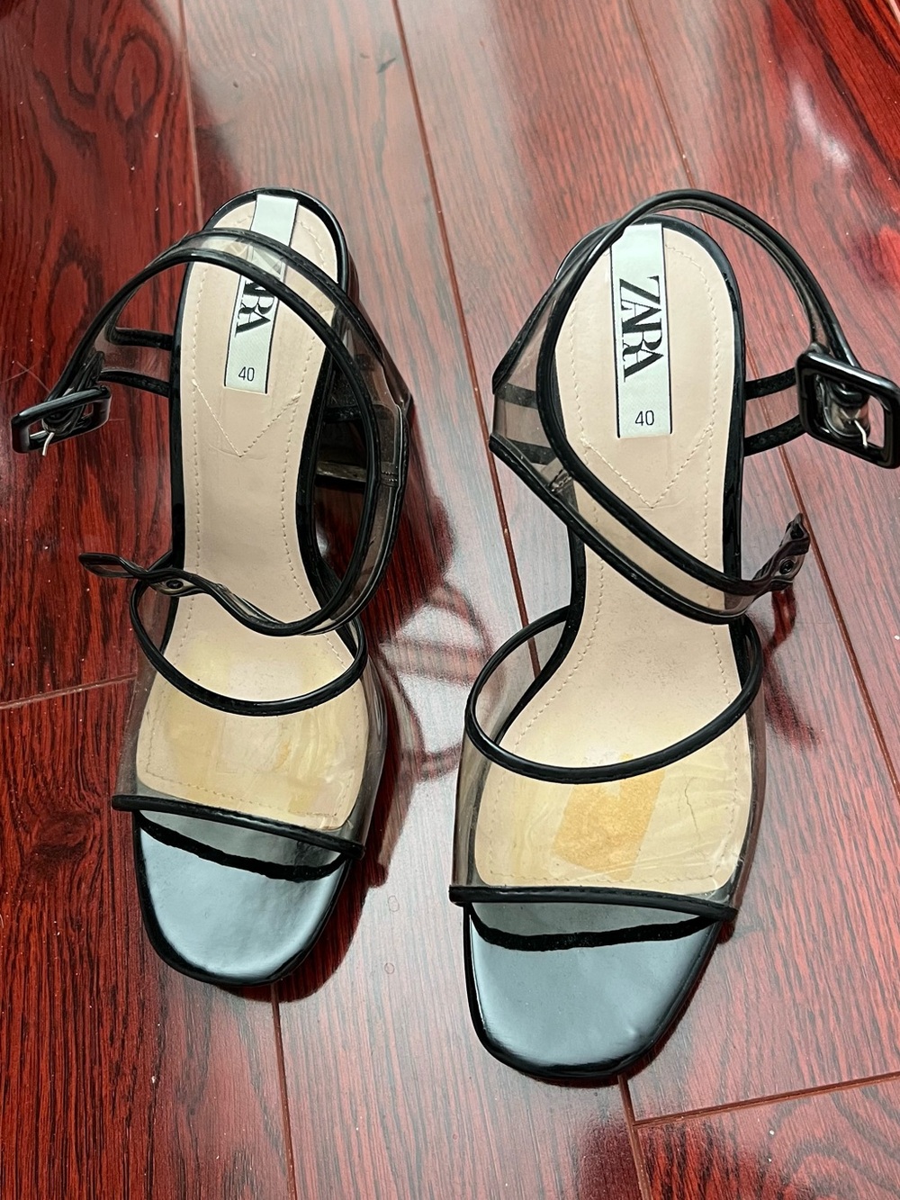 ZARA Black Strappy Clear High-Heel Sandals